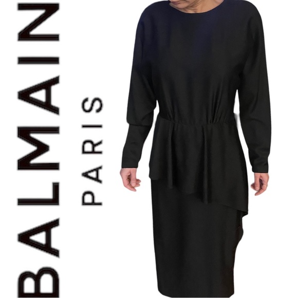 CLASSIC Black Balmain Dress with epaulets Appropriate Size 8 - Picture 3 of 6